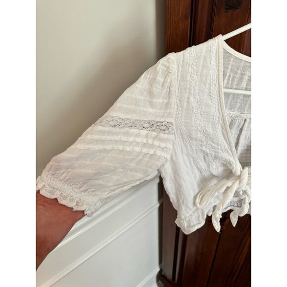 American Eagle AE Puff-Sleeve Tie-Front Blouse white XS - Picture 4 of 7